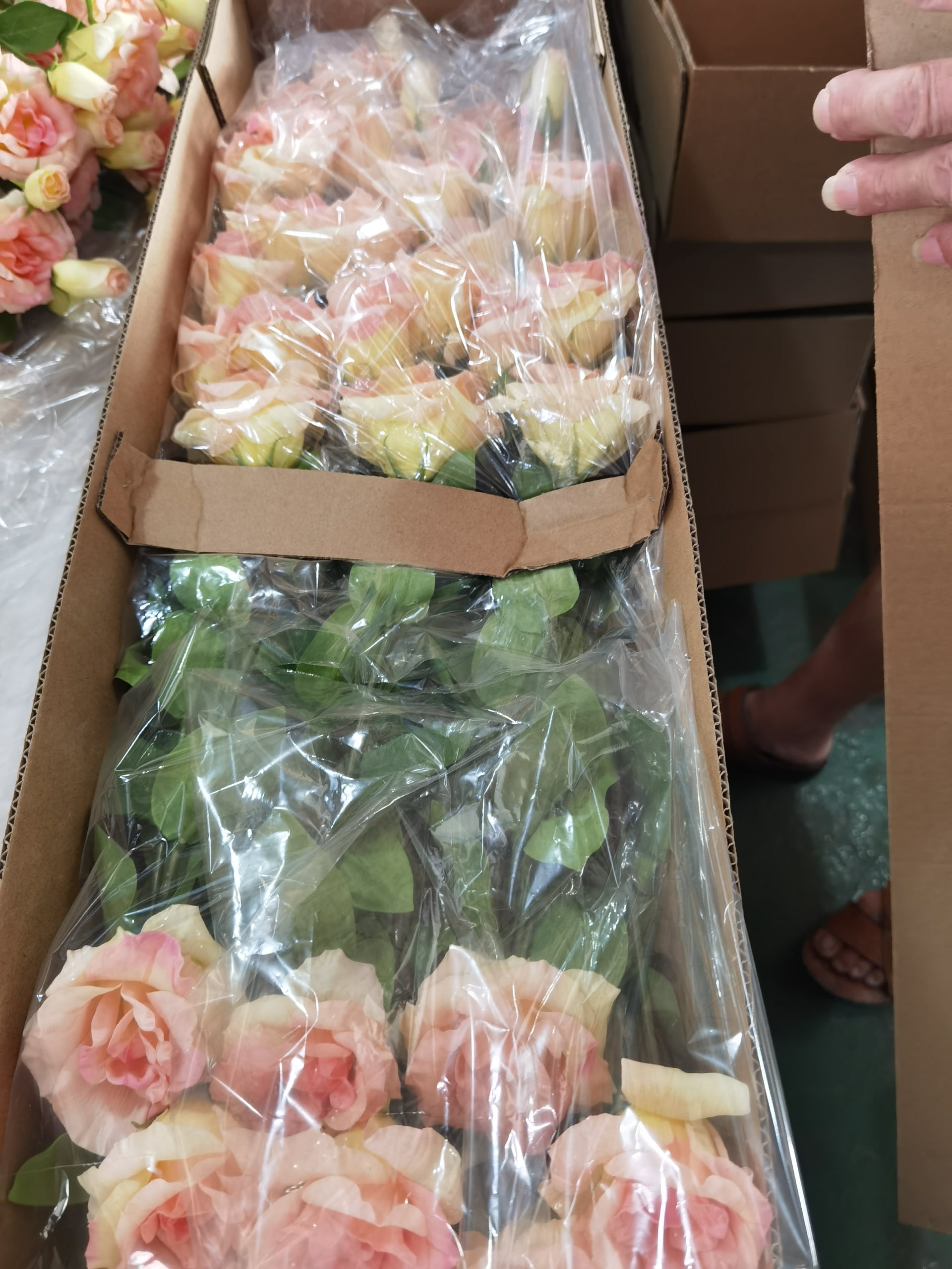 Packing artificial flowers for export